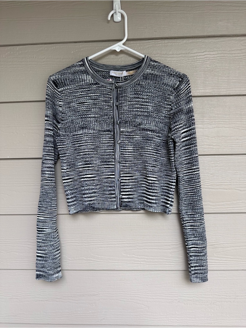 NWT Ramy Brooks Angeline Space Dye Cropped Cardigan Sweater Black White Sz M B13